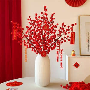 Capodanno Bouquet decorativo di frutta rossa e fiori per soggiorno e tavolo da pranzo disposizione della fortuna di fine anno - Product Image 1