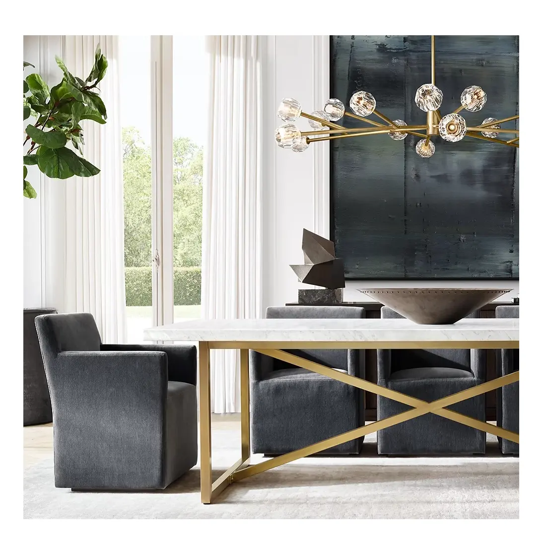 モダンなキッチンルームXベーステーブルライトラグジュアリーゴールドステンレススチール天然大理石長方形ダイニングテーブル家庭用家具用