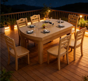Ensemble de table à manger en bois massif moderne et peu encombrant, table de cuisine ronde pliable et convertible de luxe pour petit appartement - Product Image 2