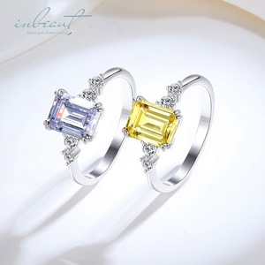 Bague Moissanite en <span class=keywords><strong>argent</strong></span> 925, 2 carats, couleur <span class=keywords><strong>D</strong></span>, émeraude brillante, <span class=keywords><strong>avec</strong></span> pierres de test, bijoux de pierres précieuses - Product Image 1