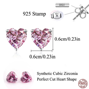 Graziosi <span class=keywords><strong>Orecchini</strong></span> a Lobo a Cuore <span class=keywords><strong>Rosa</strong></span> in <span class=keywords><strong>Argento</strong></span> Sterling 925 con Zircone Cubico da 6mm per Ragazze per Appuntamenti Uso Quotidiano Compleanni Gioiello Regalo - Product Image 3