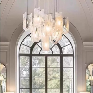 Lustre suspendu cylindrique en verre transparent Design Cluster Art Déco élégant-<span class=keywords><strong>Luminaire</strong></span> multi-lumières brumeux pour intérieurs modernes - Product Image 5