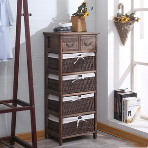 Meuble de salon en gros à prix abordable, design simple, en bois massif de Paulownia, avec tiroirs en rotin tressé, étagère de chevet - Product Image 2