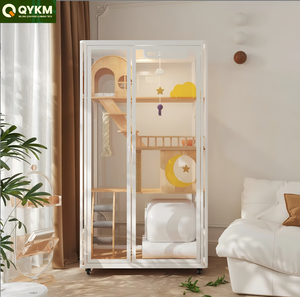 Nuevo Diseño de Fábrica: Árbol para Gatos Tipo Villa con Tablero de Madera de Caucho y Vidrio Templado, Mueble Moderno para Mascotas - Product Image 1