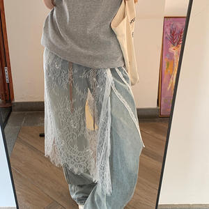 Jupe en dentelle superposée à taille haute unique, style streetwear, transparente, à nouer, style Y2k, jupe enveloppante pour fille - Product Image 5