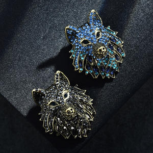 เข็มกลัดรูปหัวหมาป่าประดับคริสตัลไรน์สโตน ชุบทองโบราณและเงิน สำหรับงานแต่งงานและงานหมั้น - Product Image 1