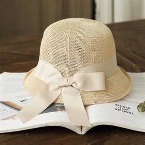 Casual Versatile <b>Straw</b> <b>Hat</b> Bow Sunscreen Fisherman <b>Hat</b> Small Brim Bucket <b>Hat</b> - Product Image 2