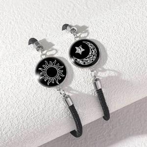 Soleil et Lune Acier Inoxydable Pierres Précieuses Amoureux Ami Bracelet Tressé Bracelet Saint Valentin Couple Amour Bracelet Lumineux - Product Image 4