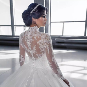 White Ball Gown Wedding Dress Tulle Lace Strapless Long Sleeve Vintage Bridal Gown F165 - Product Image 3