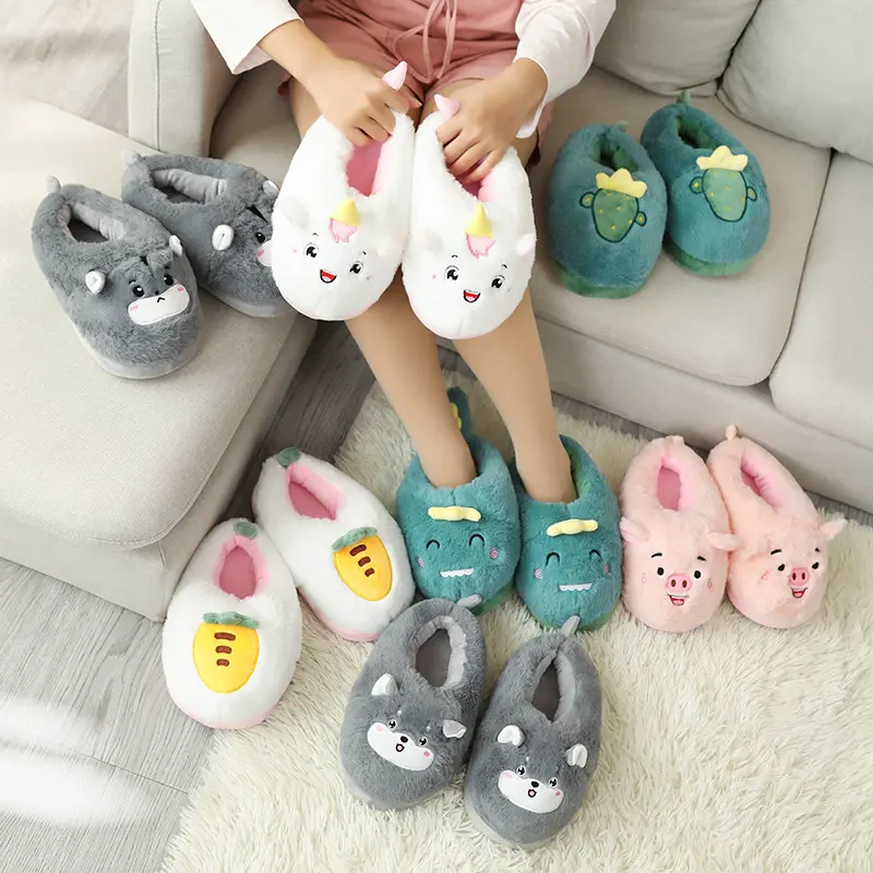 Goedkope Prijs Hete Pluche Cartoon Slippers Dier Pp Katoen Knuffel Dier Vorm Zachte Slipper