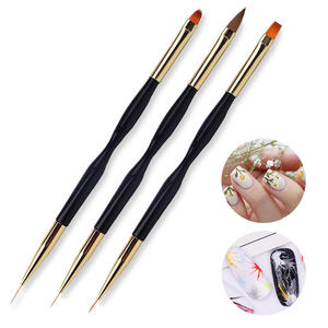 Lot de 3 pinceaux double embout pour nail art, pinceaux plats et liner, poils en nylon pour nail art professionnel - Product Image 5