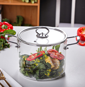 Fogão a Gás com Duas Alças, Panela Alta para Cozinha Doméstica, Grande Capacidade de 5.5L, Panela de Aço Inoxidável com Tampa de Vidro - Product Image 2