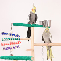 Jouet interactif en bois massif avec anneau d'échelle pont suspendu bâton de meulage escalade et perchoir pour perroquets petits animaux de compagnie
