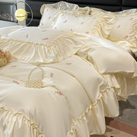 Ensemble quatre pièces ultra-confortable en soie glacée lavée style Princesse pour chambre à coucher