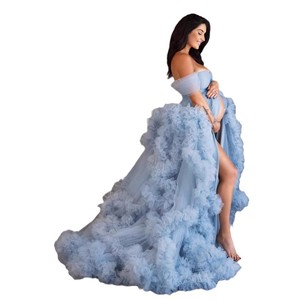 Vestido Burlesque <span class=keywords><strong>Boa</strong></span> Boudoir <span class=keywords><strong>de</strong></span> Tul Arrugado, Lujoso Vestido <span class=keywords><strong>de</strong></span> Novia para Fotografía - Product Image 4