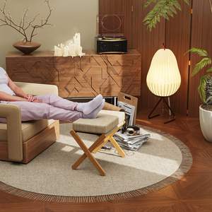 Reposapiés <span class=keywords><strong>de</strong></span> Madera Plegable con Cojín Suave, Otomana Moderna con Cojín <span class=keywords><strong>de</strong></span> Espuma X <span class=keywords><strong>de</strong></span> Bambú - Product Image 4