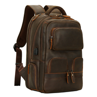 Sac à dos vintage pour ordinateur portable en cuir véritable Crazy Horse, imperméable, pour hommes, idéal pour les voyages d'affaires et les activités de plein air