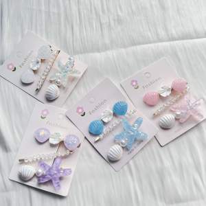 Charms Beach Accesorios para el cabello 3 piezas por juego Pearl Beaded Starfish Shell Sea Hair Clips - Product Image 3