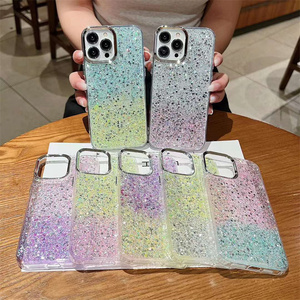 Mode deux couleurs dégradé paillettes Flash poudre époxy colle femmes <span class=keywords><strong>coque</strong></span> de téléphone pour <span class=keywords><strong>iPhone</strong></span> 16 15 14 13 12 <span class=keywords><strong>11</strong></span> <span class=keywords><strong>Pro</strong></span> Max couverture - Product Image 1