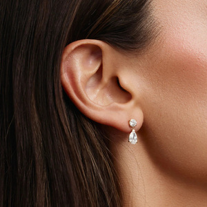 14k Gold Round and Pear Cut Diamond Drop Earrings New Design Earrings Sterling Silver Earrings Jewellery Korean Fashion Earrings - Product Image 4