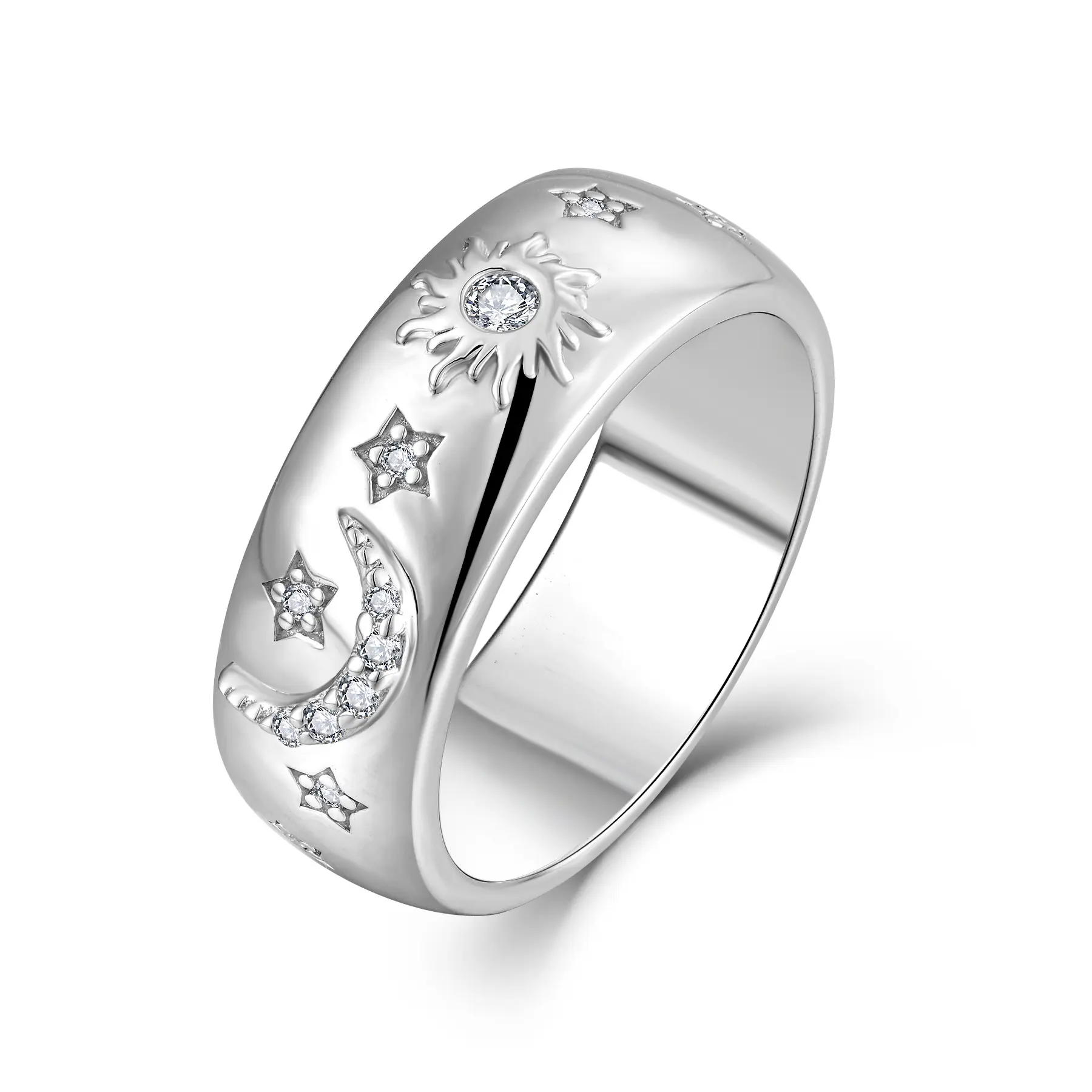 Customization Sun Moon Star 925 Sterling Silver Fine Jewelry Gift Party Wedding Engagement Diamond Gemstone Rings For Women Men