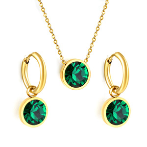 Parure de bijoux en cristal plaqué or pour femme, boucles d'oreilles et collier à strass ronds, pour usage quotidien, sertissage clos - Product Image 1