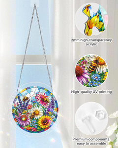 Atrapasueños de Acrílico con Diseño de Abeja y Flores, Decoración Bohemia para Ventana con Temática de Naturaleza - Product Image 1