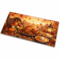 Alas Meja Gaming Thanksgiving 900x400mm, Cetakan Anime Tema Panen Turki, Alas Mouse Kain Jahitan Anti-Selip, Dekorasi Musim Gugur yang Nyaman