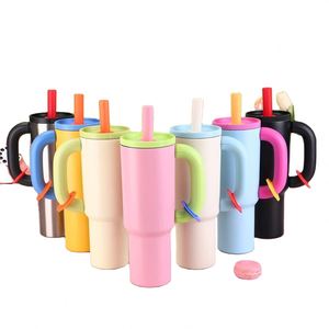 Wholesale 40oz <b>Large</b> Capacity Office Use Vacuum Insulated Stainless Steel Travel Car Tumbler Mug <b>Cup</b> with Handle and Straw - Product Image 1