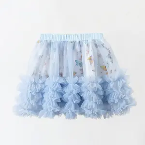Kids Tutu Tiered Ruffle Skirt Printing Lining Cotton Kids Tulle Pleated Tunic Skirts For Girls Layered Toddler Girl Tutu Skirt