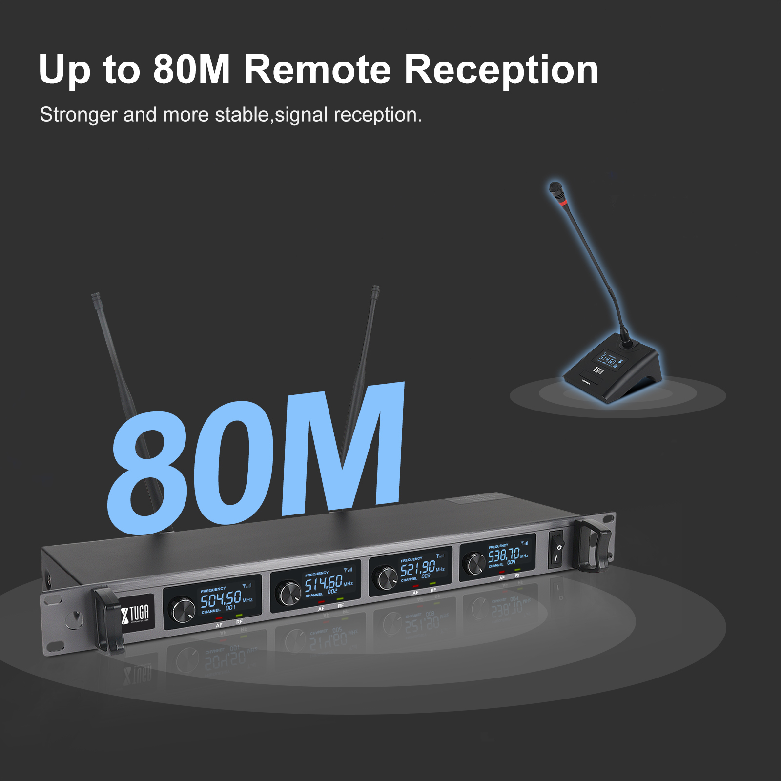 Xtuga A140 Uhf Professional 4 Channel Desktop Gooseneck Cordless