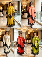 Nouvel Arrivage Miyaki : Ensemble Robe Midi Élégant en Satin avec Bordure en Dentelle, Coupe Ample, pour Femme, Tenue de Soirée Formelle, Grande Taille, Ensemble Jupe 2 Pièces