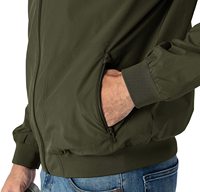 Blouson bomber vert olive pour homme, fermeture éclair, coupe décontractée, coupe-vent, polyester/nylon, col montant, coupe régulière, vêtement d'automne