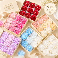 Nouveau Coffret de 9 Bougies Artisanales Parfumées à la Fleur de Soja, Forme Pivoine et Rose, Idéal pour Cadeau de Mariage et Faveur de Fête