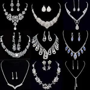 Pushi Nieuwe Fashion Luxe Vlinder Druppeltjes Zirkoon Atching Oorbellen En Ketting Set Vierkante Bridal Bruiloft Sieraden Set