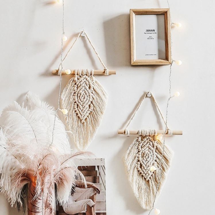 Wall Hanging Feather Boho Chic Woven Leaf Tassels Bohemian Home Decoration