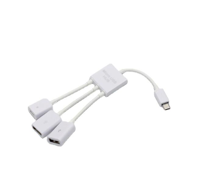 .30cm Black Micro usb 5pin male to 3*USB A female hub OTG With power charge cable