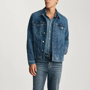 Veste en jean OEM style vintage délavé avec fermeture éclair, logo frontal, poches à rabat boutonnées sur la poitrine, personnalisable - Product Image 4