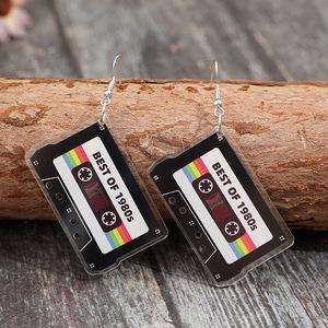 Pendientes de mujer acrílicos vintage al por mayor pendientes de cinta con patrón de doble cara de <span class=keywords><strong>los</strong></span> años 1980 para fans de la música - Product Image 2