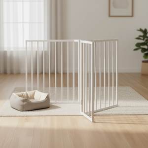 Set di recinzioni per cani in legno di pioppo bianco, lunghezza totale 63 pollici, per uso interno. - Product Image 2