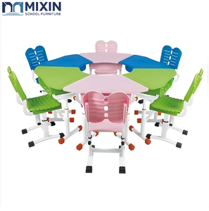 Ensemble de bureau et chaise scolaire moderne, trapézoïdal, modulaire, écologique, réglable en hauteur avec mécanisme à bouton manuel pour l'étude <span class=keywords><strong>des</strong></span> élèves - Product Image 3