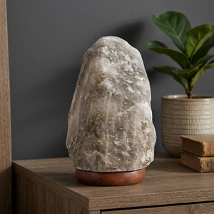 Lámpara de Sal Gris del Himalaya con Interruptor Regulador de Intensidad, Base de Madera Tallada Natural, Artesanía Natural al por Mayor, Lámpara de Mesa de Sal Gris - Product Image 1