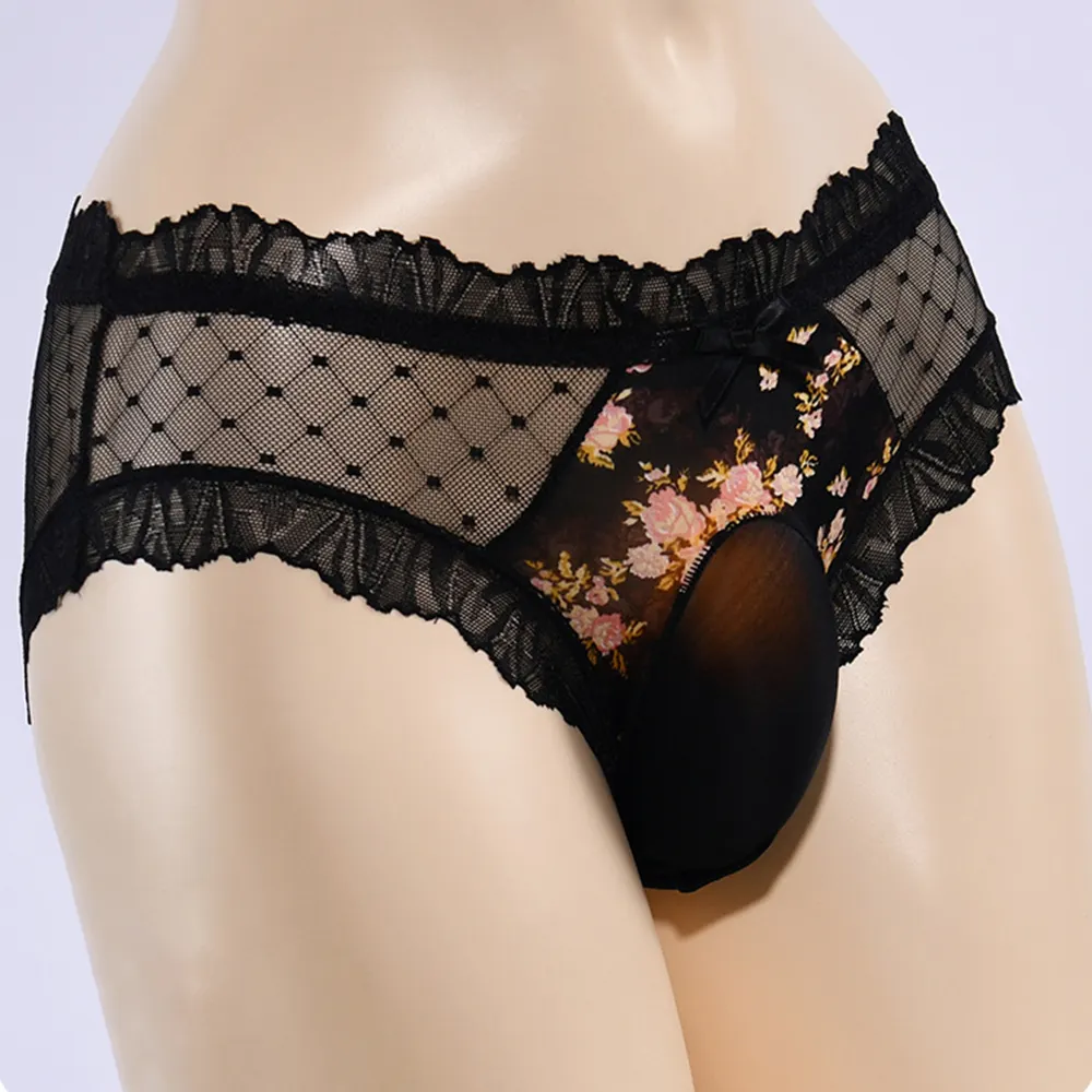 Mens đồ lót sissy Pouch quần lót in ren sheer tóm tắt gay đồ lót trong suốt ruffles Đồ Lót lồi Pouch quần lót