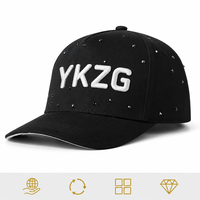 Casquette de baseball de luxe personnalisée à 5 panneaux en strass, en daim noir avec doublure en satin, style streetwear, haute qualité, marque privée