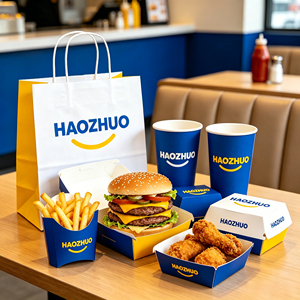 Custom Printed Burger <b>Box</b> French Fry Holder Coffee <b>Cup</b> Chicken <b>Box</b> Paper Bag One-stop Takeaway Fast Food Packaging Solution - Product Image 1