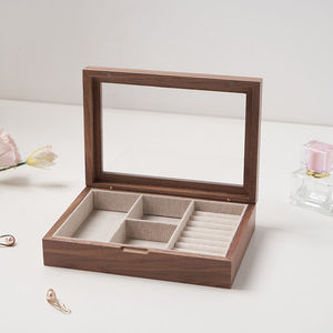 Wood Jewelry <b>Box</b> 21x15x5cm With Acrylic Lid For <b>Earring</b> Ring Storage Desktop Organizer - Product Image 2
