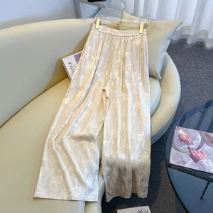 <span class=keywords><strong>Pantaloni</strong></span> Palazzo da <span class=keywords><strong>Donna</strong></span> a Vita Alta in Raso Jacquard Lucido, Gamba Larga, Plissettati, Eleganti, Lussuosi, Drappeggiati, Vestibilità Ampia - Product Image 1