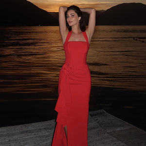 OuYaan abito formale con temperamento <span class=keywords><strong>da</strong></span> donna aderente a motivi floreali 3D senza maniche asimmetria elegante abito <span class=keywords><strong>da</strong></span> sera <span class=keywords><strong>da</strong></span> donna Maxi abito <span class=keywords><strong>da</strong></span> sera - Product Image 4