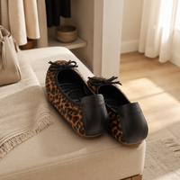 Ballerines à imprimé léopard pour femmes, chaussures Mary Jane à enfiler, semelle souple, bout rond, pour un usage décontracté