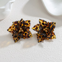 Anting-anting bunga leopard vintage, perhiasan wanita, anting-anting kancing stainless steel, hadiah pesta
